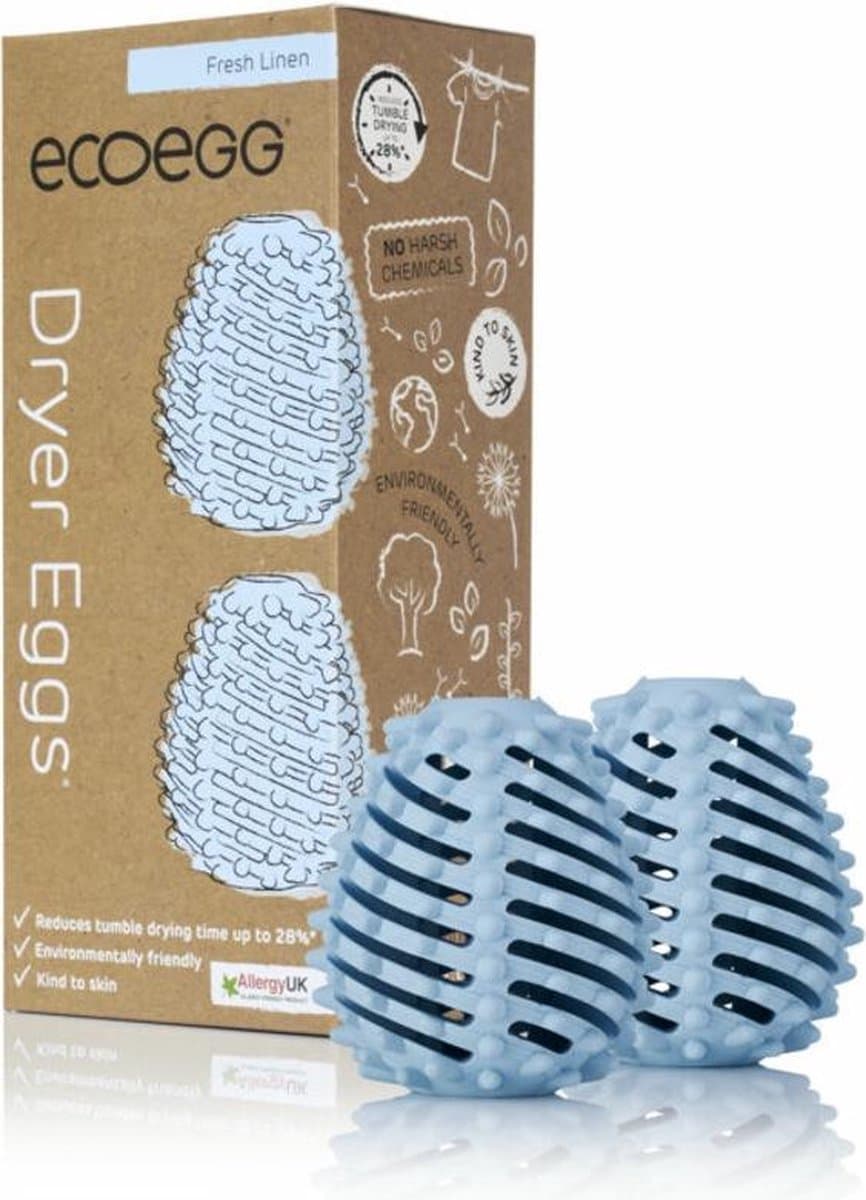 EcoEgg - Drogerballen - 2 stuks 2 geurstaafjes - Fresh Linen - Natuurlijk Alternatief voor Wasverzachter - tot 28% Snellere Droogtijd - Hypoallergeen — afbeelding 1