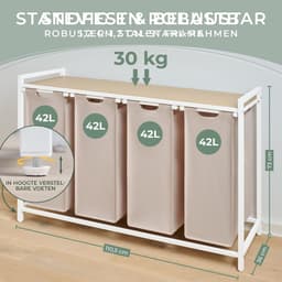 Florixa® Wasmand 4 Vakken - Wasmand - Wassorteerder - Crème- 111cm x 36cm x 73cm — thumbnail 2