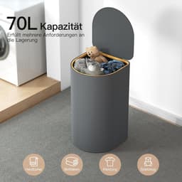 Wasmand met Deksel en Grote Capaciteit voor Vuile Was - 140 Liter, 2 Vakken en 4 Afneembare Binnenzakken, Beige-Lichtgrijs — thumbnail 5