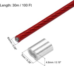 Metalen kabel van roestvrij staal 2 mm met vinyl coating - Hangkabel voor droogrek - Rood — thumbnail 4