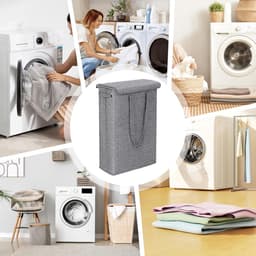 MODFU Luxe Smalle Wasmand met Deksel (45L) - Opvouwbare Nis-Wasmand voor Badkamer (19cm breed) - Grijs — thumbnail 5