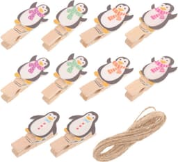 Kleurrijke Houten Klemmen voor Knutselen – Mini Wasknijpers in Pinguïn Design – Set van 10 — thumbnail 1