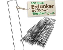 Grondankers 100 stuks - RVS en gegalvaniseerde haringen voor grondbevestiging - 150 mm x 30 mm x Ø 3 mm