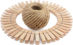 100 Houten Wasknijpers 3,5 cm met 30m Jute Touw - Natuurlijke Decoratie voor Fotolijnen en Interieur — thumbnail 1