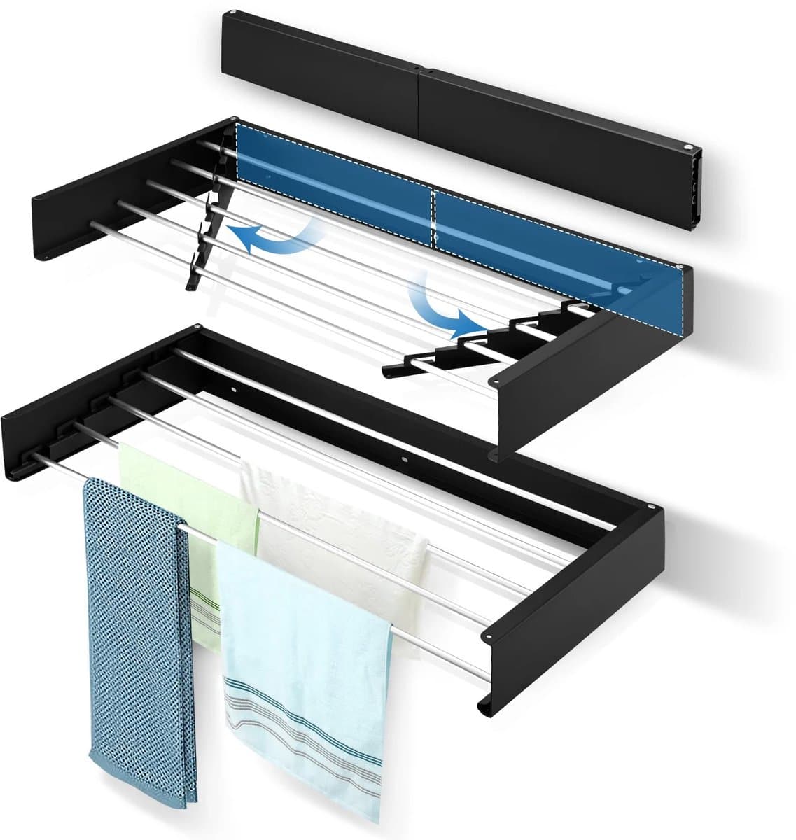 Sensova Wanddroogrek Inklapbaar - Ruimtebesparend Wasdroogrek Voor Muurmontage Met 5 Aluminium Staven – Sterk En Duurzaam Droogrek Hangend Voor Kleding Handdoeken En Lakens - Ideaal Wasrek Voor Kleine Ruimtes Binnen En Buiten — afbeelding 1