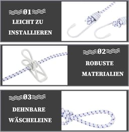 Dailygoods- Waslijn Uittrekbaar 1,8m - Draagbare Campingwaslijn - 12 Wasknijpers - Multifunctionele Waslijn - Inclusief Opbergzak - Eenvoudige Installatie - Reiswaslijn — thumbnail 5