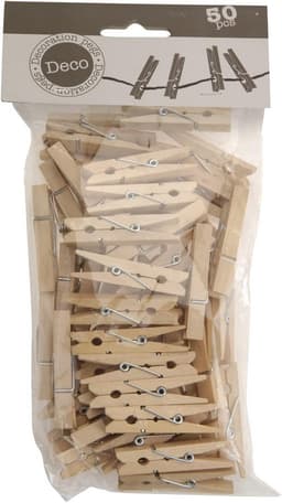 Houten Mini Wasknijpers 50 Stuks (50mm) - Decoratieve Klemmen voor Knutselen, Foto's en Cadeauverpakking — thumbnail 1