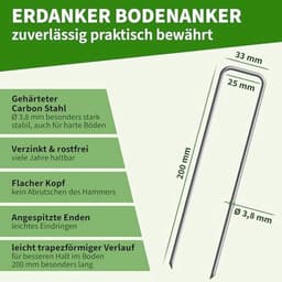 50 Grondankers 200 x 25 x Ø 3,8 mm - Verzinkt en Gehard Koolstofstaal voor Tuin en Camping — thumbnail 5