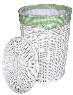 Witte Ronde Wasmand met Deksel - 39 cm Diameter, 55 cm Hoogte — thumbnail 1