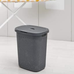 Faux Rotan 50 Liter Wasmand met Deksel - Houtskoolgrijs — thumbnail 3