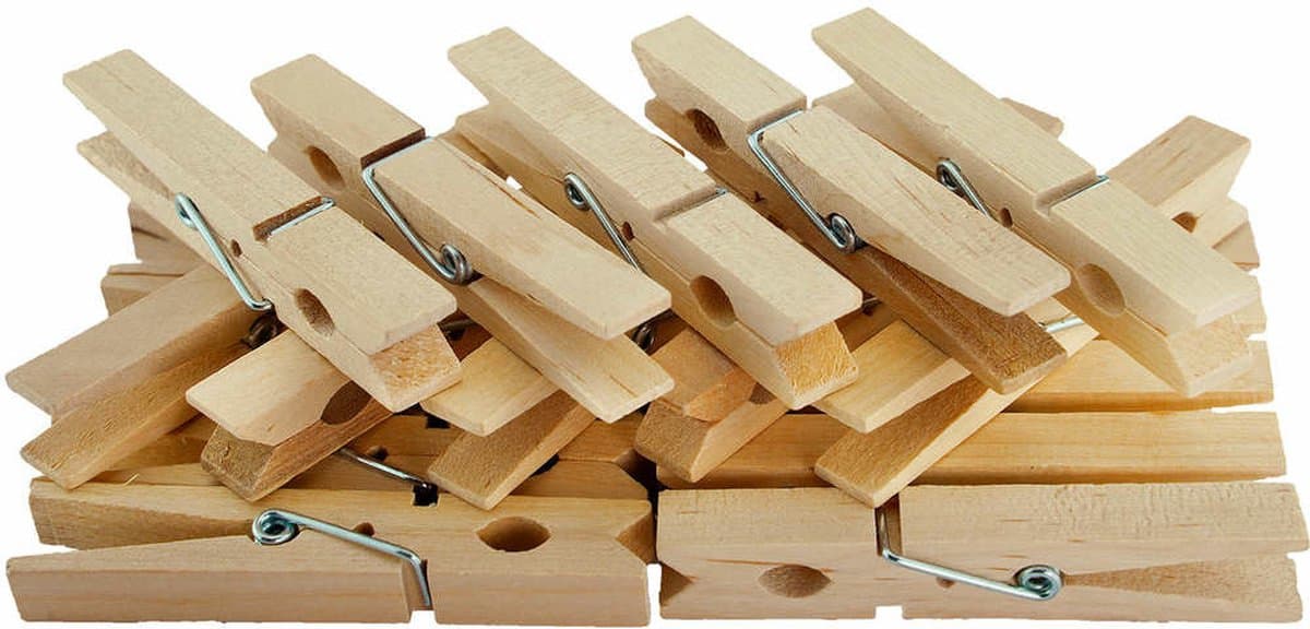 Wasknijpers - 50x st - naturel -7 cm - hout - knijpers - hobby - Kaartjes ophangen — afbeelding 1