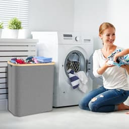 Wasmand 140 l met deksel 3 delen - uitneembare netwassorteerder waszak waszak wasmand met handgrepen voor handdoeken, kleding, speelgoed — thumbnail 2