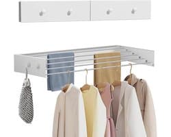 Wandgemonteerd droogrek Uitschuifbaar 60 cm Koolstofstalen wanddroger Uittrekbaar met 4 haken Ruimtebesparend ontwerp - ShopVlot