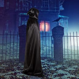 Cape, zwarte cape met capuchon, lange satijnen cape, kostuum voor Halloween, carnaval, vampier — thumbnail 4