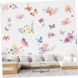 1Set Verwijderbare Rozenbloem Wandstickers Zelfklevende Decoratieve Muurstickers Woonkamer Slaapkamer Muurdecoratie met Kleurrijke Patroon — thumbnail 4