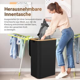 100 liter, wasmanden met handgrepen, wasverzamelaar met uitneembare waszakken, grote opvouwbare wasmand met deksel, voor bijkeuken, slaapkamer, zwart — thumbnail 5