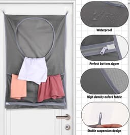Wasmand, Scheurtresistente Deurwasmand met Roestvrijstalen Haken en Zelfklevende Haken, Ruimtebesparende Hangende Wasmand en Badkamer Deurwasmand (77 x 50 cm) — thumbnail 4