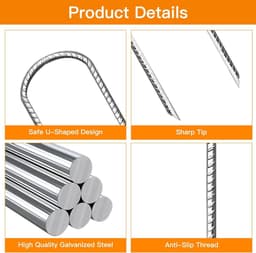 Set van 6 U-vormige zware metalen tentpinnen van 30 cm, gegalvaniseerde stalen grondankers voor windbestendige bevestiging van trampolines, tenten en speeltoestellen — thumbnail 5