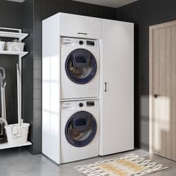 Roomart DUO-II Wasmachine Ombouwkast 127x205 cm - met Hoge Kast 60 - Wit — thumbnail 2