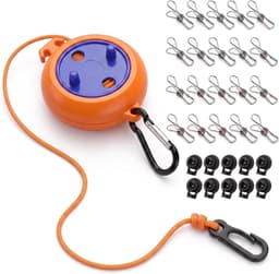 Camping waslijn, 10 m, uittrekbaar, reiswaslijn met 20 roestvrijstalen wasknijpers en 10 stoppers, winddicht, outdoor - ShopVlot — thumbnail 1