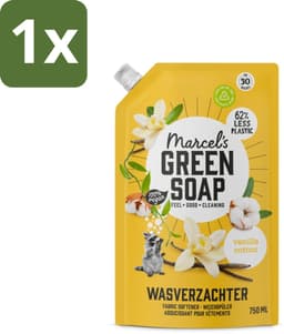 1 x Marcel's Green Soap - Wasverzachter - Navulling - Katoen & Vanille - Zachte frisheid- 30 Wasbeurten - 750 ml - Wasverzachter - Wasverzachter Navulling - Wasverzachter Katoen - Wasverzachter Vanille - Wasverzachter Milieuvriendelijk — thumbnail 1