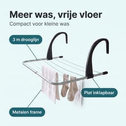 Cheqo® Droogrek Hangend - Radiator Droogrek met 3 m Waslijn en Drooglijn - Hangdroogrek voor Balkon Verwarming en Badkamer - Inklapbaar Metalen Wasrek - Wasdroger Rek voor Kleding en Handdoeken - Ruimtebesparend - Zilver — thumbnail 3
