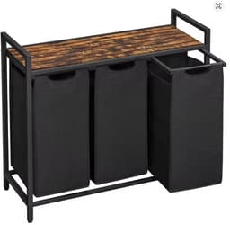 LeeuwenChoice® Wasmand 3 Vakken - Waskastje Met Opslag & Plank - Oxford Stof Waszak - Uitschuifbaar & Verwijderbaar - 33x92x72cm — thumbnail 2
