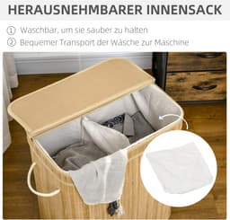Opvouwbare bamboe wasmand - handige wasmand van 90 liter met uitneembare binnenzak en deksel. — thumbnail 2