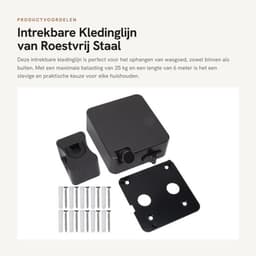 Kledinglijn Intrekbaar - Roestvrij Staal - 6m Lengte - 25kg Belasting - Eenvoudige Installatie - Geschikt voor Binnen/Buiten - Waslijn — thumbnail 1