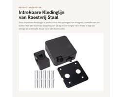 Kledinglijn Intrekbaar - Roestvrij Staal - 6m Lengte - 25kg Belasting - Eenvoudige Installatie - Geschikt voor Binnen/Buiten - Waslijn