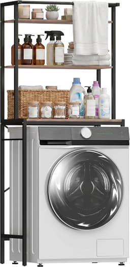 HOMCOM Over Washing Machine Cabinet-Metall, Spanplatte-67L x 40B x 161,8H cm-Braun und Schwarz — thumbnail 1