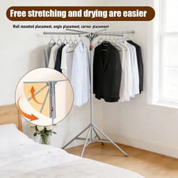 Droogmolen Staand - Kledingrek - Kleding Drogen - 6 Vleugels - 170 cm Hoog - Grijs — thumbnail 2
