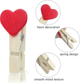 SnelShoppen - Andiker Mini Wasknijpers Houten Hartvorm met 2 m Jute Touw, Decoratieve Haakjes voor Bruiloften, Feestjes, Fotolijsten, Kaartdecoraties — thumbnail 3