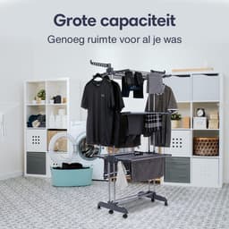 Waskrek Opklapbaar - Droogrek Staand - Kleding Drogen - Met Wielen - 3 Lagen - Zwart — thumbnail 3