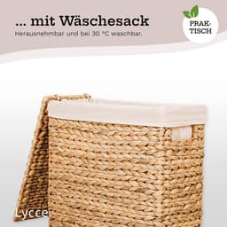 Wasmand met deksel - Mand voor wasgoed - Ruimte besparen - Gevlochten waterhyacint - 27 liter - Natuurlijk — thumbnail 5