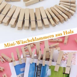Dailygoods- Wasknijpers Mini Houten Set - 165 Stuks - Decoratieve Klemmen - 10 m Jute Touw - Natuurlijk Hout - Stevige Veer — thumbnail 5