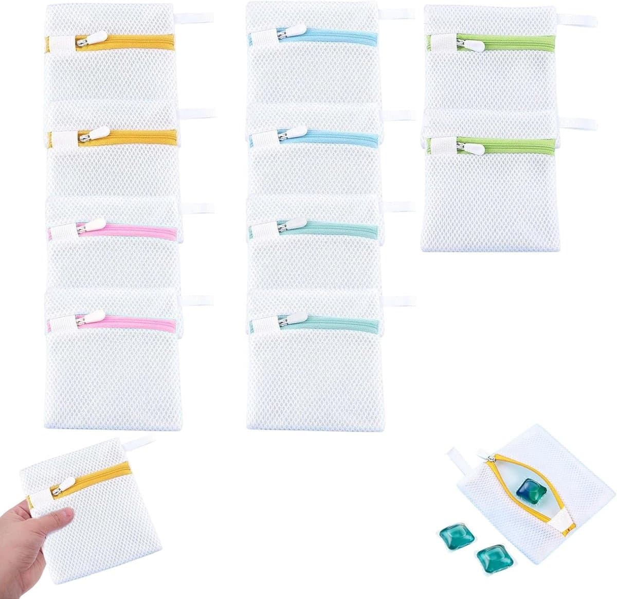 10 Kleine Waszakken voor de Wasmachine, Ideaal voor Sokken, Lingerie en Reizen, Met Honingraatstructuur en Verborgen Rits, Perfect voor Organisatie en Opbergen — afbeelding 1