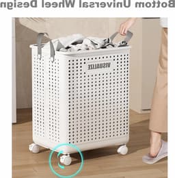 Opvouwbare wasmand met wieltjes van 60 liter, ideaal voor bijkeuken en slaapkamer, stevig en praktisch met handvatten — thumbnail 2