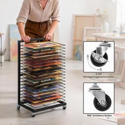 CINK & Co® Mobiel Droogrek met 19 Uitneembare Rekken - Voor Tekeningen en Papier - Metaal - Zwart - 40,5 x 30 x 70,5 cm — thumbnail 4
