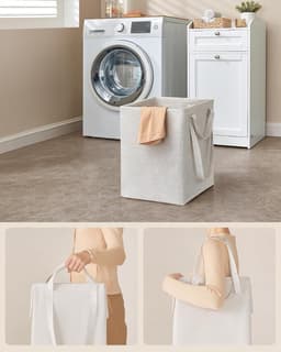 Badkamermeubel, wasmand, opbergkast, met afneembare binnenzak met handgrepen, 1 lade en 1 wasmand, 40 x 40 x 80,2 cm, wolkenwit BBC741W01 — thumbnail 5