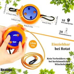 Uitschuifbare Waslijn 10m - Draagbare Reistaslijn voor Badkamer, Wasruimte, Tuin, Camping - Oranje - 1 Stuk — thumbnail 4