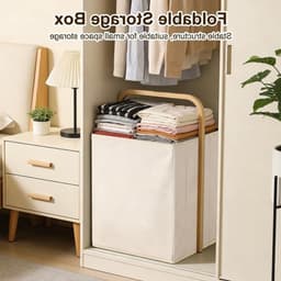 Vouwbare Wasmand 58L met Bamboe Handvat, Ideaal voor Opberging in Slaapkamer en Badkamer, Duurzaam en Ruimtebesparend — thumbnail 4