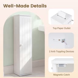 SureDeal® - Badkamerrekk - Vrijstaand Tissue Kast - Afneembare Planken Wit - 17x16x69 cm - Wit — thumbnail 5