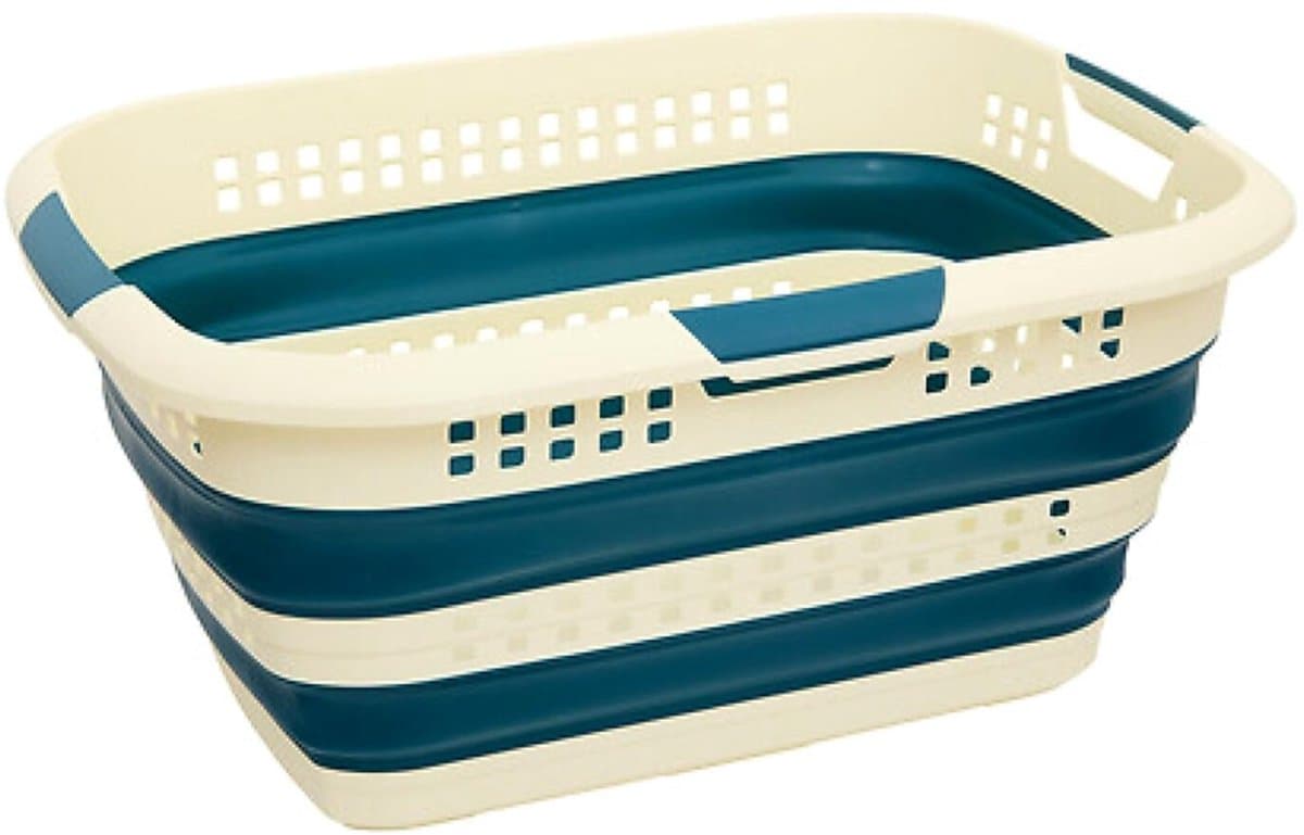 5Five wasmand - opvouwbaar - kunststof - 70 Liter - blauw/wit - 60 x 44 x 28 cm - met handvatten - huishouden / camping — afbeelding 1