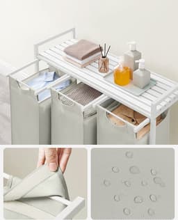 Wasmand Met 3 Vakken, Uittrekbaar Wassorteerder, Afneembaar Waszak, 3 X 38L, 92,5 X 33 X 72 Cm, Wit — thumbnail 5