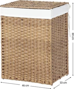 wasmand handgeweven, 90 L, wasmand gemaakt van synthetisch rotan, met deksel en handvatten, opvouwbaar, waszak afneembaar, natuurlijke kleur LCB51NL — thumbnail 3