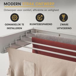 FitFusionHome Wanddroogrek – Droogrek - Inklapbaar Droogrek - Wasrek Hangend - Uitschuifbaar - Muurdroogrek - 4m Drooglengte - 80 cm - 4m Drooglengte - Wit — thumbnail 3