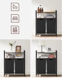 Bobbel Home - Wasmand - 2 vakken - 2 planken - Metalen frame - Bruin & Zwart — thumbnail 5