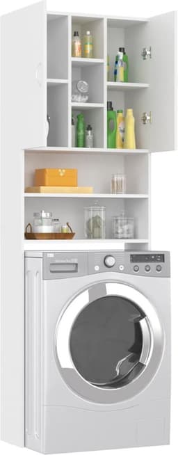 Wasmachine ombouw - Kast - Opbouwmeubel - Verhoger - Wasmachine meubel - Opbergkast - Hout - 64x25,5x190 cm - Wit — thumbnail 1