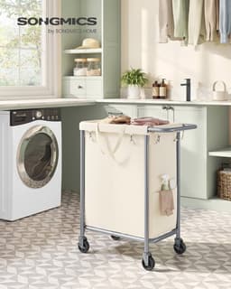 Grote Wasmand op Wielen met 2 Vakken en Verwijderbare Tas - 140 Liter Capaciteit — thumbnail 2